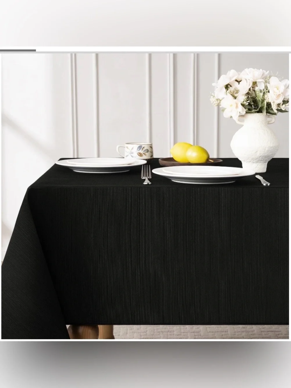 Black Damask Jacquard Tablecloth Waterproof Stain-Resistant Rectangular 60x84”